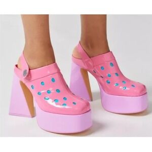 NIB KOI Candyfloss Power Alien Heeled Clogs Pink Purple Chunky Heel Shoes Size 5